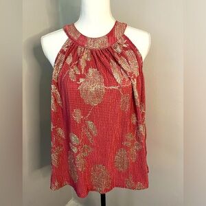 Feather Bone pink tank with gold print size medium
